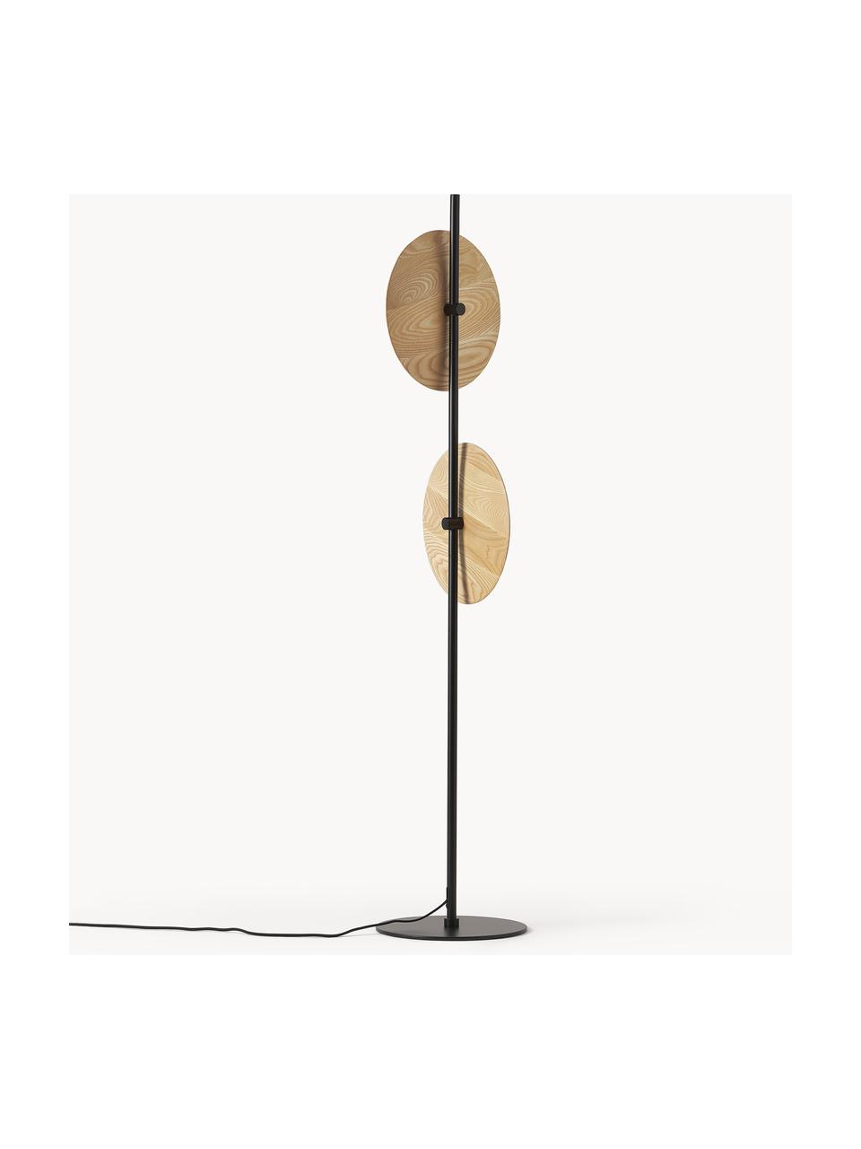 Nastaviteľná stojacia lampa Zadie, Čierna, jaseňové drevo, Ø 9, V 145 cm