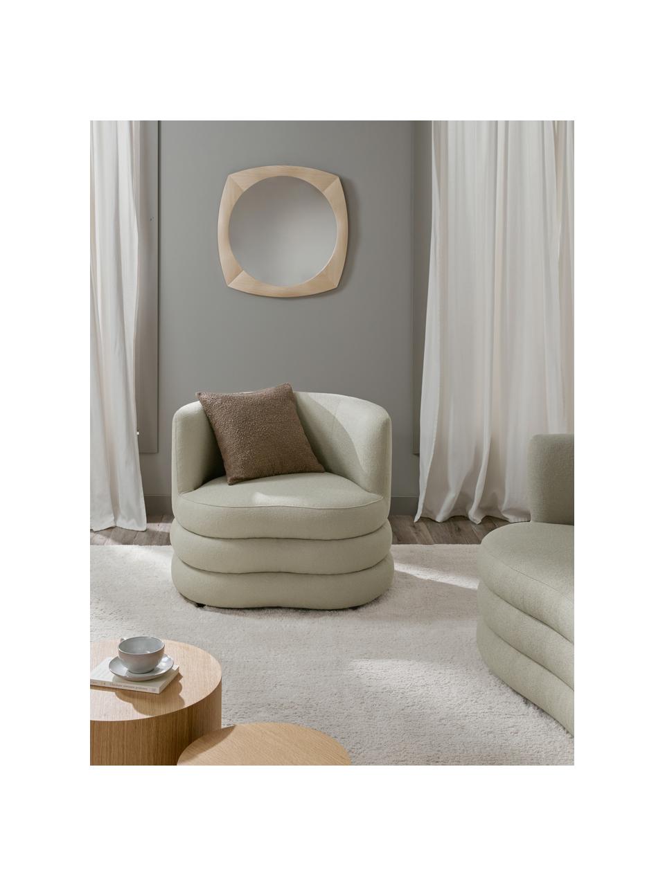 Design bouclé fauteuil Solomon, Bekleding: 100% polyester Met 35.000, Frame: massief sparrenhout, FSC-, Poten: kunststof, Bouclé saliegroen, B 95 x D 80 cm