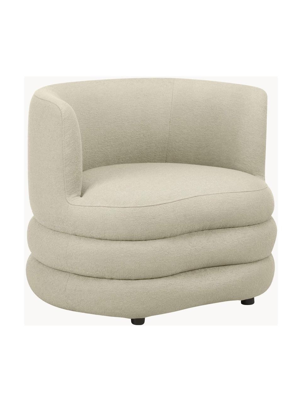 Sillón en tejido bouclé de diseño Solomon, Tapizado: 100% poliéster Alta resis, Estructura: madera de abeto maciza, m, Patas: plástico Este producto es, Bouclé verde salvia, An 95 x Al 80 cm