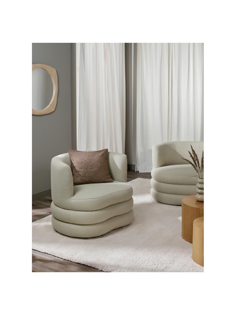 Sillón en tejido bouclé de diseño Solomon, Tapizado: 100% poliéster Alta resis, Estructura: madera de abeto maciza, m, Patas: plástico Este producto es, Bouclé verde salvia, An 95 x Al 80 cm