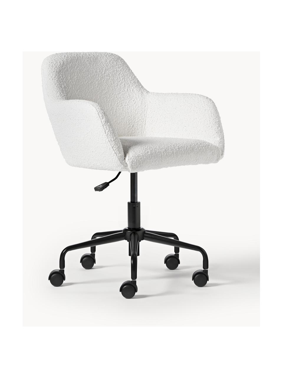 Krzesło obrotowe Bouclé Lucie, Tapicerka: 80% poliester (Bouclé), 2, Nogi: metal malowany proszkowo, Biały Bouclé, czarny, S 57 x G 57 cm