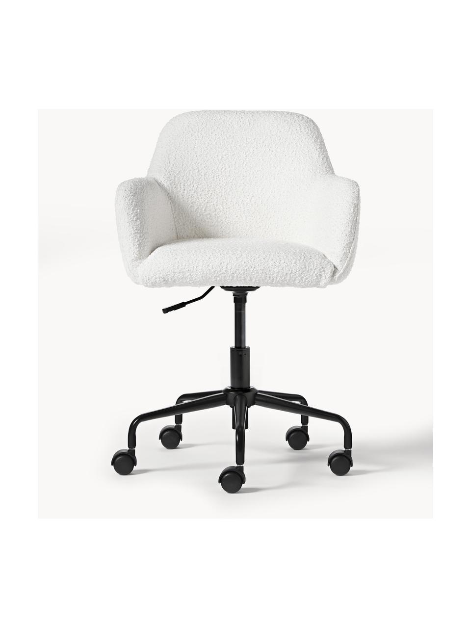 Sedia da scrivania in bouclé Lucie, Rivestimento: 80% poliestere (bouclé), , Struttura: compensato, certificato F, Ruote: plastica, Bouclé bianco, nero, Larg. 57 x Prof. 57 cm