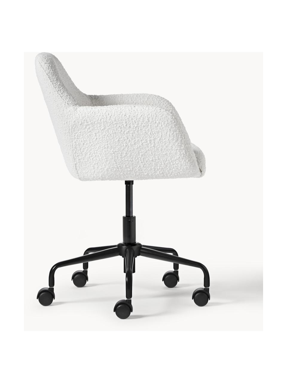 Silla de escritorio en tejido bouclé Lucie, Patas: metal con pintura en polv, Estructura: madera contrachapada, cer, Ruedas: plástico, Bouclé blanco, negro, An 57 x F 57 cm