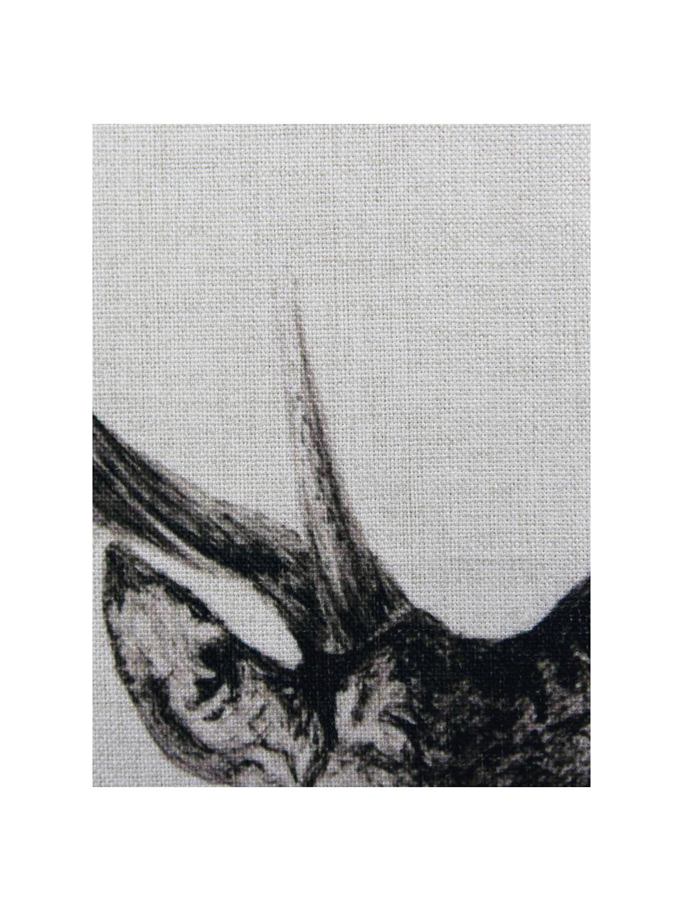 Leinen-Kissenhülle Reindeer in Weiß/Schwarz, Leinen, Gebrochenes Weiß, Schwarz, 45 x 45 cm