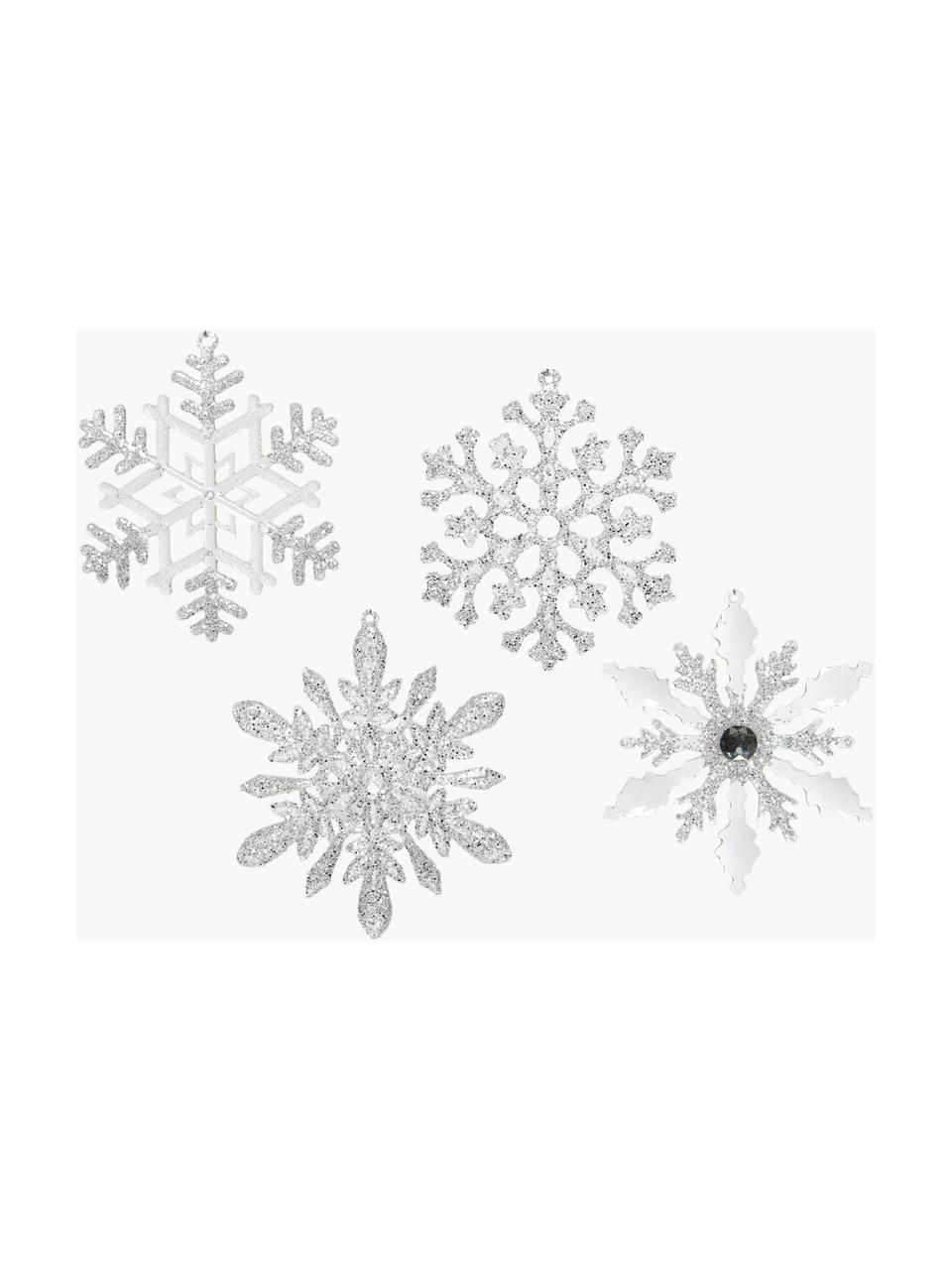 Kerstboomhanger Snowflakes, 4-delig, Acryl, Transparant, zilverkleurig, Ø 14 cm