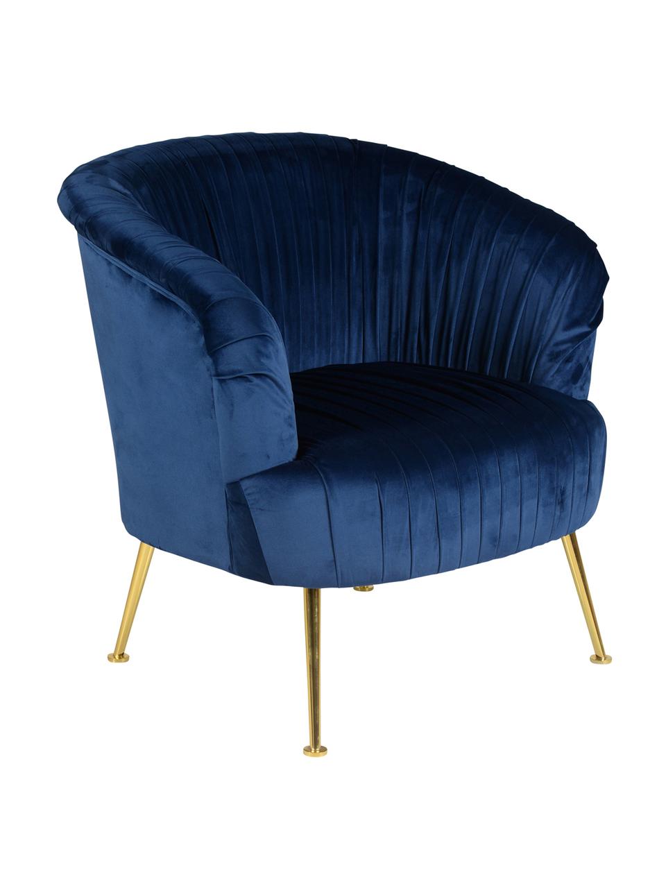 Fluwelen fauteuil Diva, Bekleding: polyester fluweel, Poten: gelakt metaal, Fluweel donkerblauw, B 73 x D 83 cm