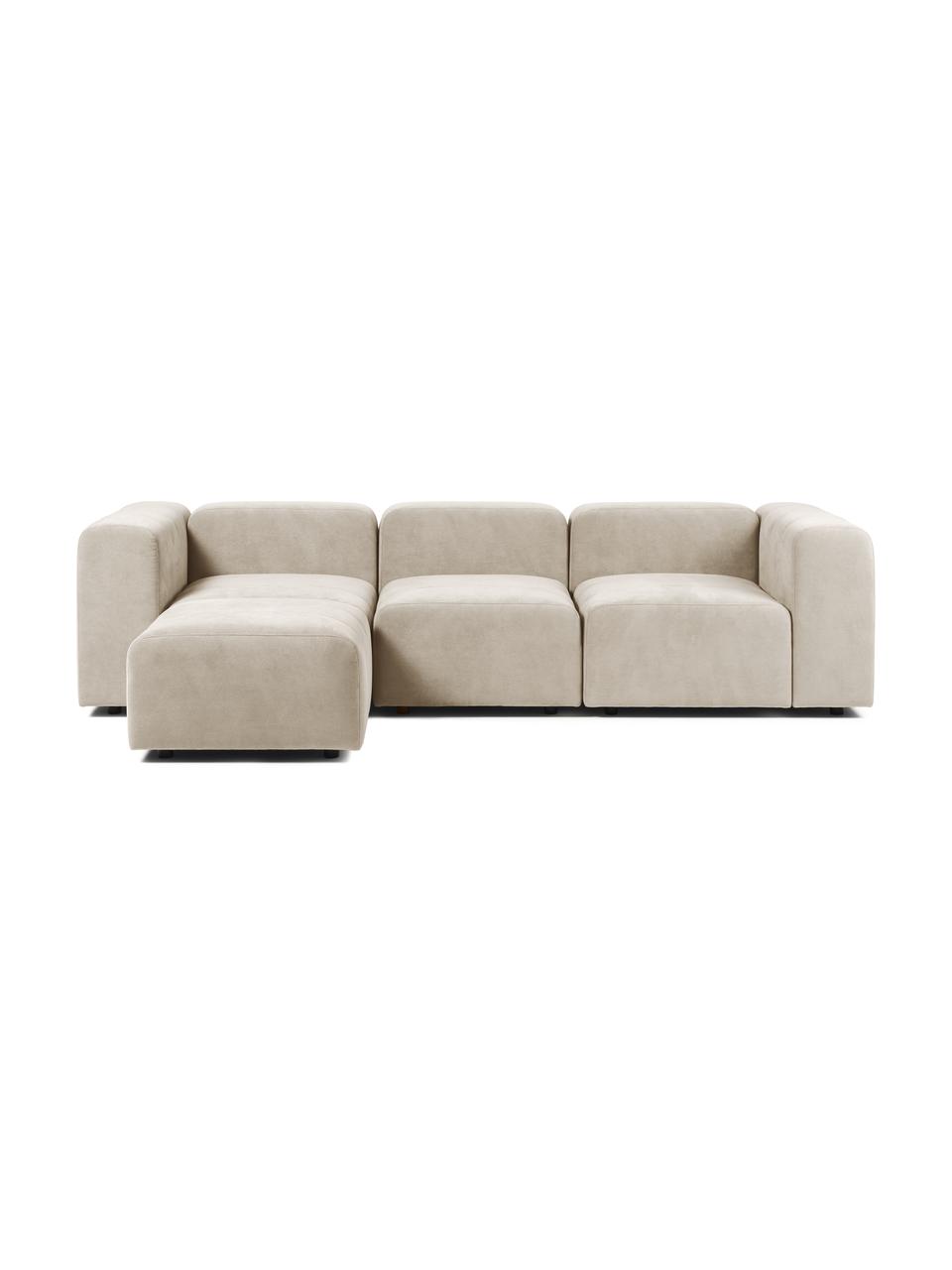 Divano componibile 4 posti con poggiapiedi Lena, Rivestimento: tessuto (88% poliestere, , Struttura: legno di pino, legno lami, Piedini: plastica, Tessuto beige, Larg. 284 x Prof. 181 cm