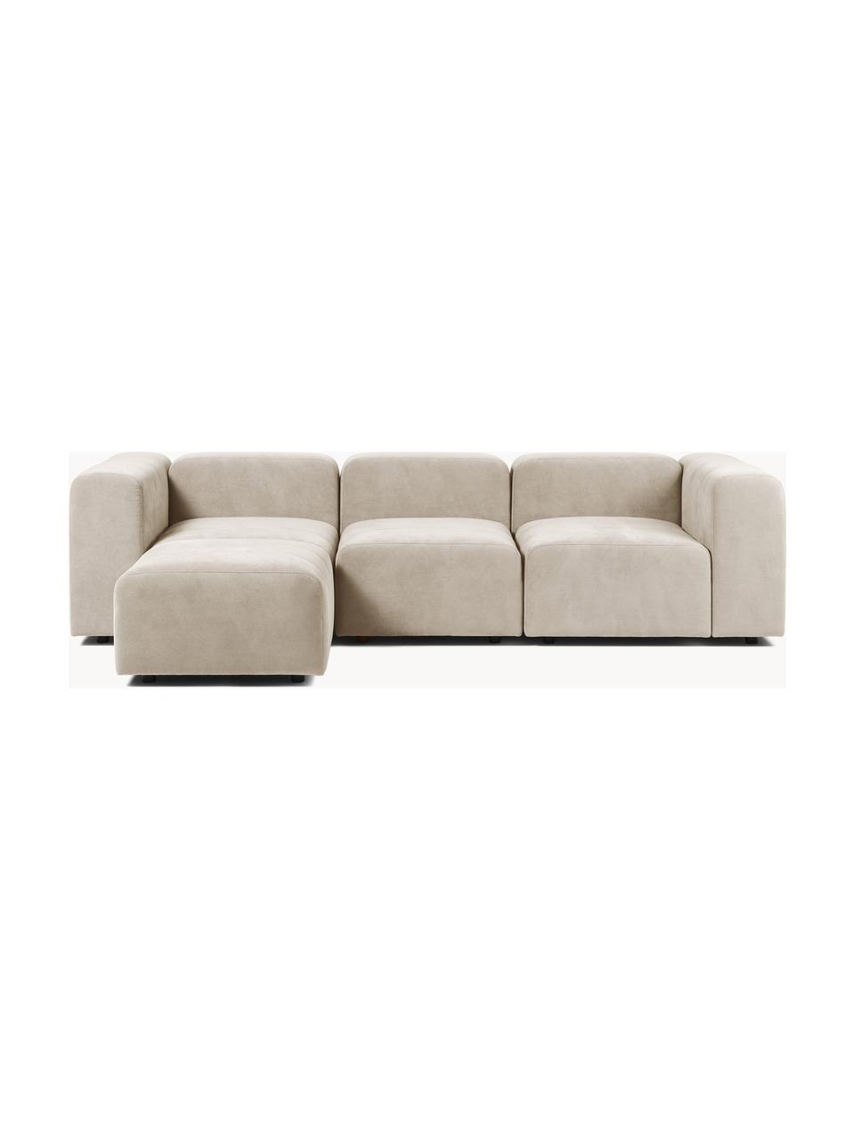 Modulares Sofa Lena (4-Sitzer) mit Hocker, Bezug: Webstoff (88% Polyester, , Gestell: Kiefernholz, Schichtholz,, Füße: Kunststoff, Webstoff Hellbeige, B 284 x T 181 cm