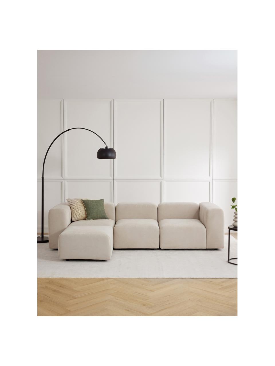 Modulaire bank Lena (4-zits) met poef, Bekleding: geweven stof (88% polyest, Frame: grenenhout, multiplex, ha, Poten: kunststof, Geweven stof lichtbeige, B 284 x D 181 cm