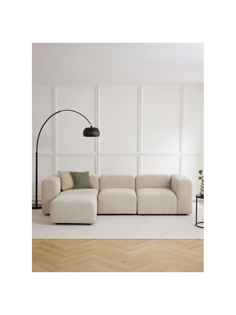 Modulares Sofa Lena (4-Sitzer) mit Hocker, Bezug: Webstoff (88% Polyester, , Gestell: Kiefernholz, Schichtholz,, Webstoff Hellbeige, B 284 x T 181 cm