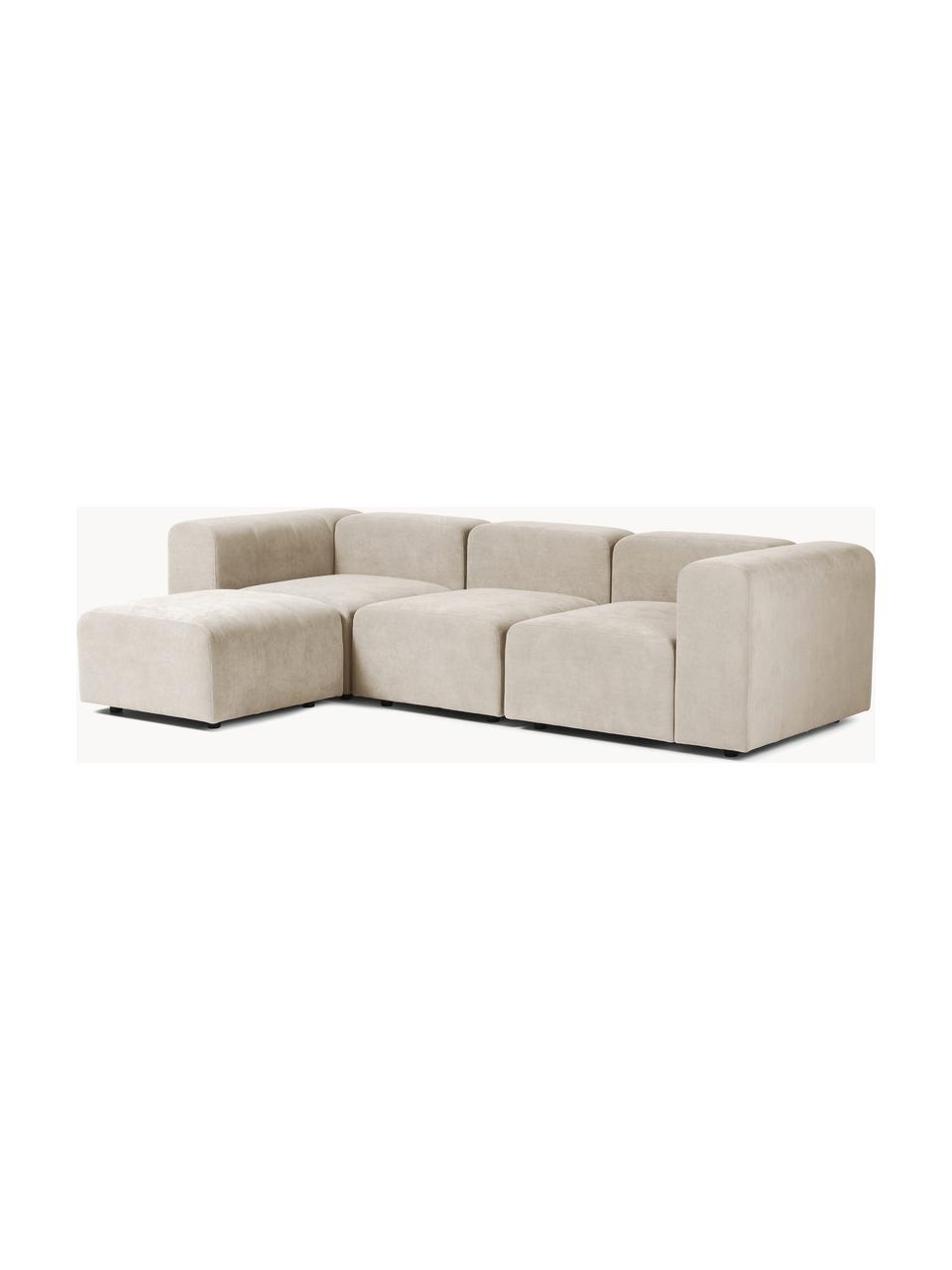 Canapé modulable 4 places avec pouf Lena, Tissu beige clair, larg. 284 x prof. 181 cm