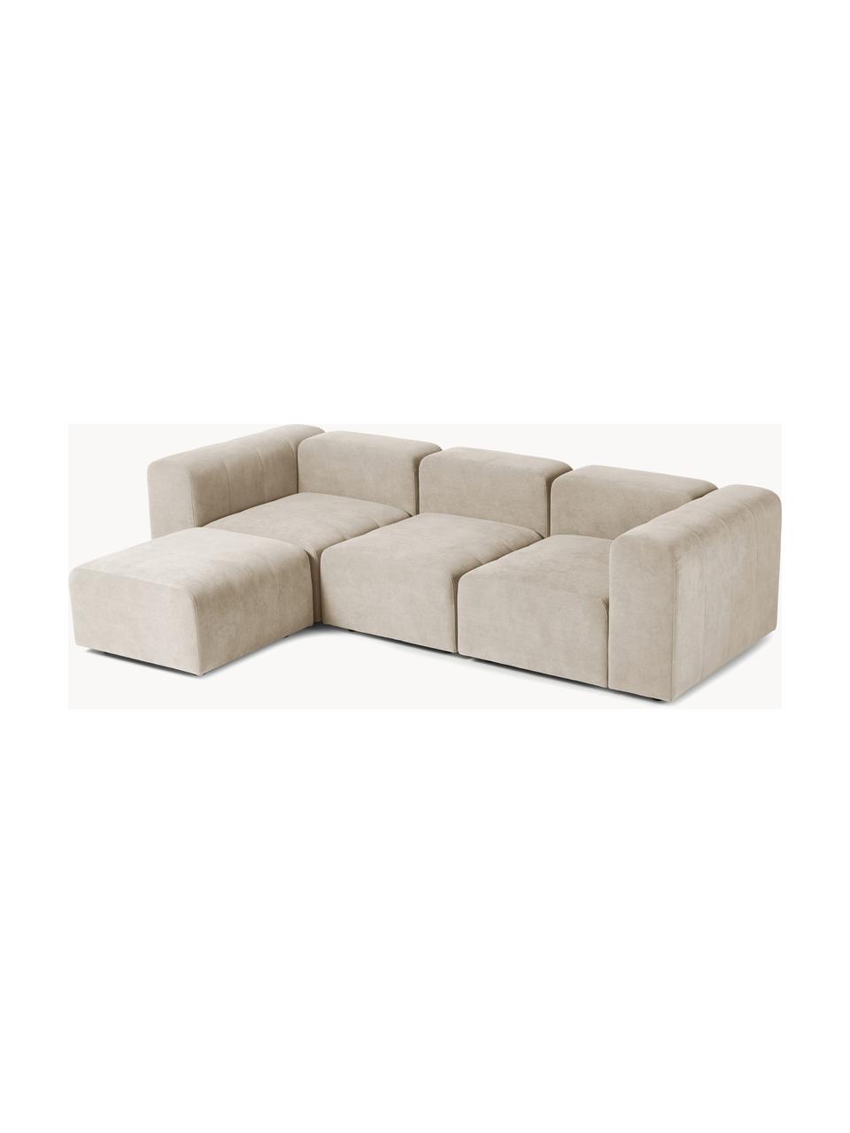 Canapé modulable 4 places avec pouf Lena, Tissu beige clair, larg. 284 x prof. 181 cm