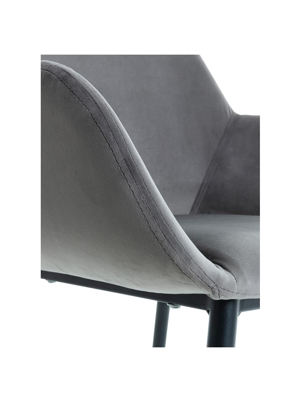 Krzesło z podłokietnikami z aksamitu Kona, 2 szt., Tapicerka: aksamit poliestrowy 50 00, Nogi: metal lakierowany, Szary, S 59 x G 52 cm