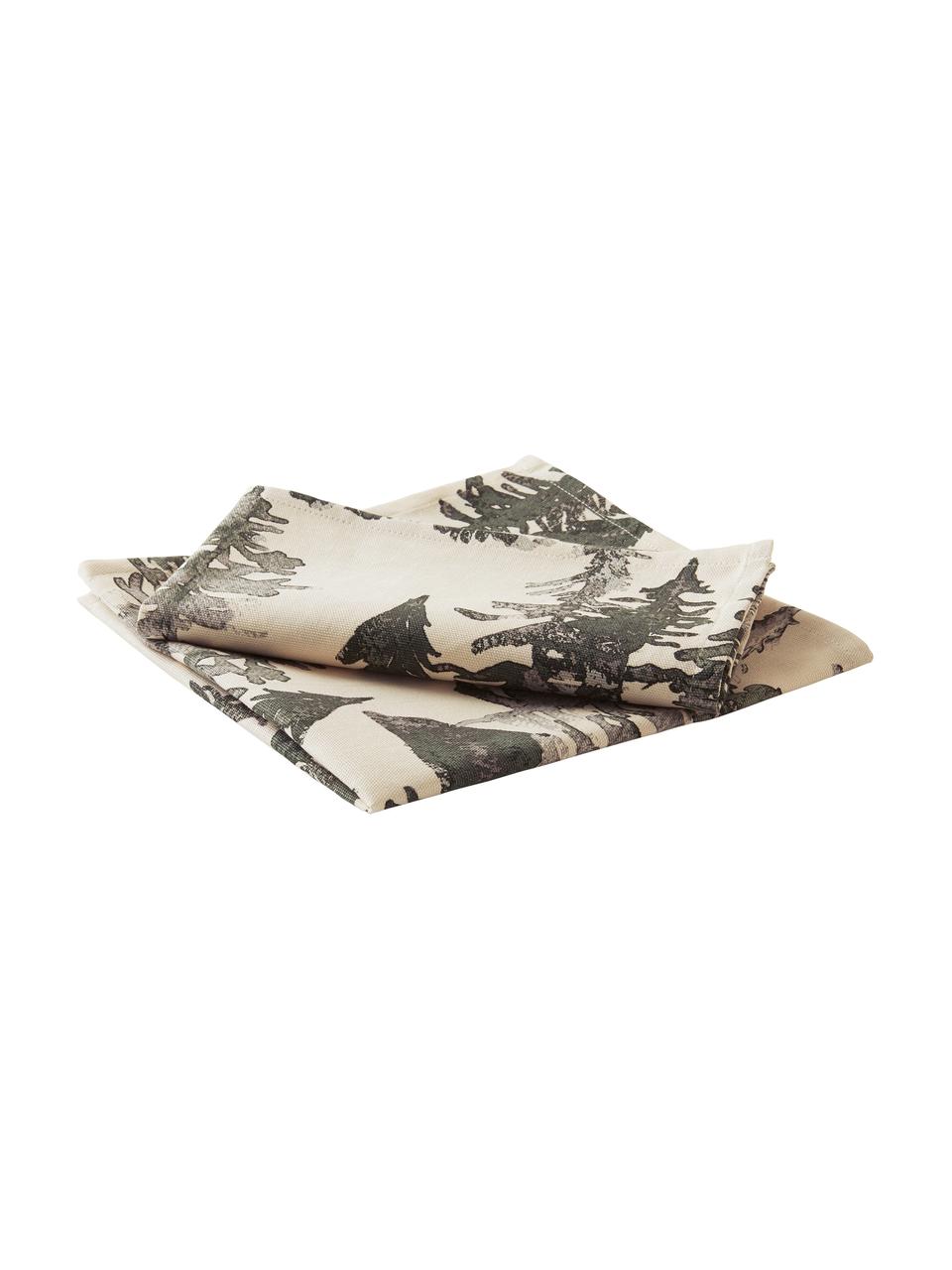 Serviette de table coton Forrest, 2 pièces, Crème, tons gris et verts