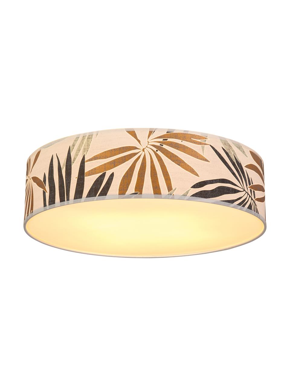 Plafondlamp Hoja met jungle print, Lampenkap: papier, Diffuser: kunststof, Beige, groen, Ø 58 x H 14 cm