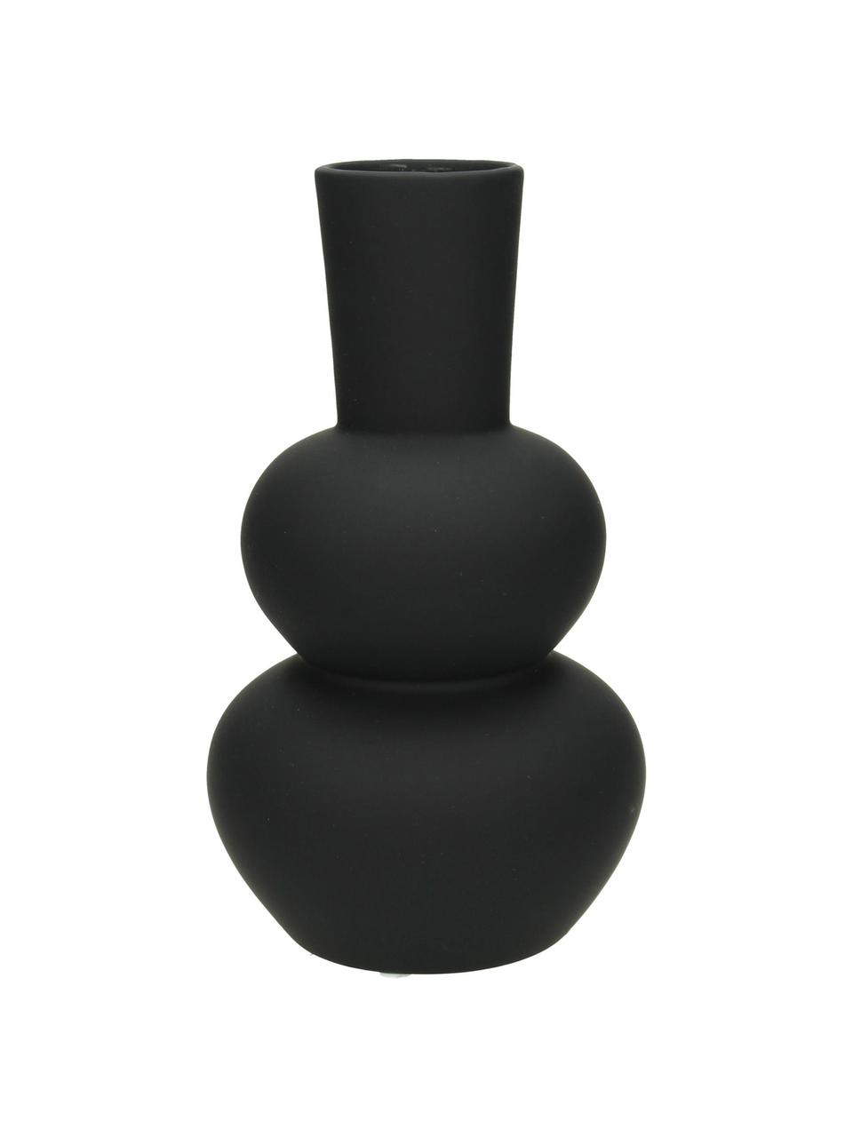Design-Vase Eathan aus Steingut in Schwarz, Steingut, beschichtet, Schwarz, Ø 11 x H 20 cm