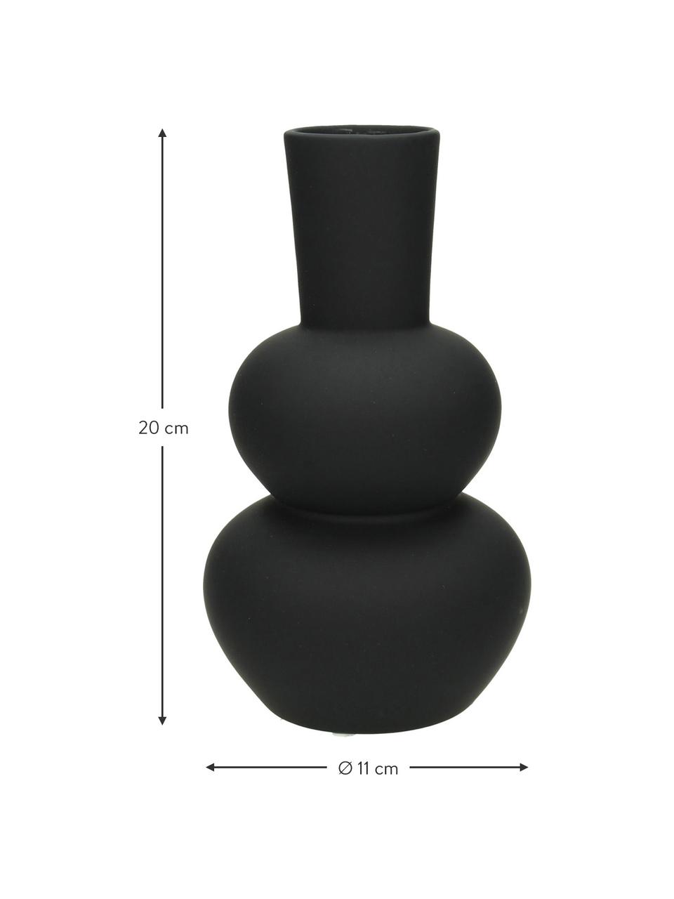 Design-Vase Eathan, Steingut, beschichtet, Schwarz, Ø 11 x H 20 cm