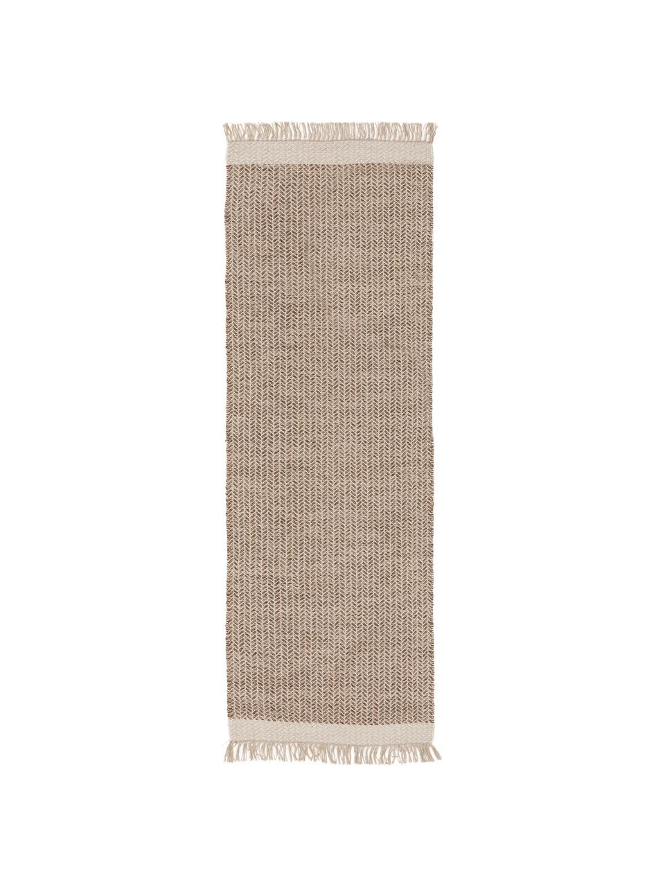 Tapis d'entrée en laine beige, tissé main Kim, Beige, crème