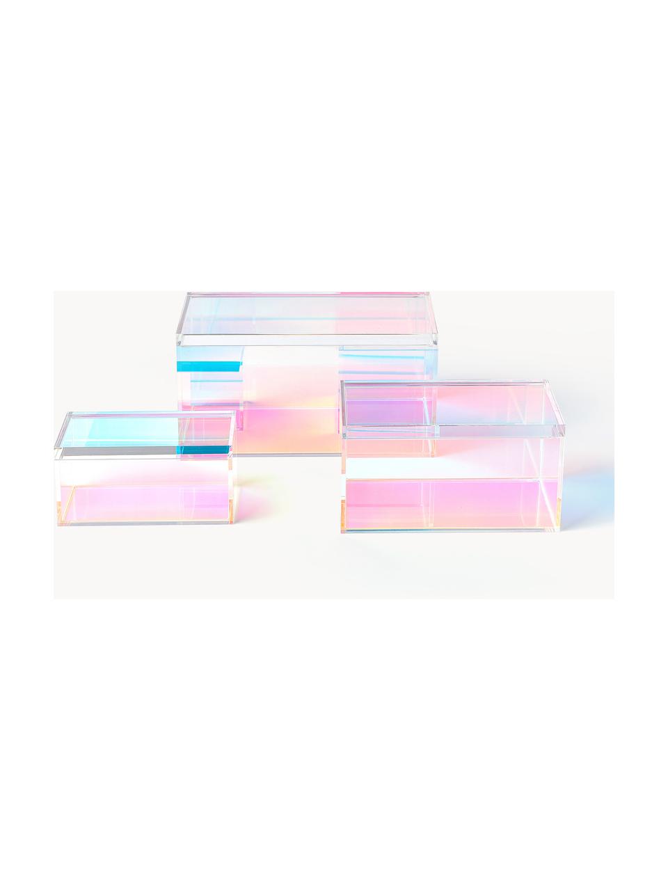 Boîtes de rangement Yuki, 3 élém., Verre acrylique, Multicolore, Lot de différentes tailles