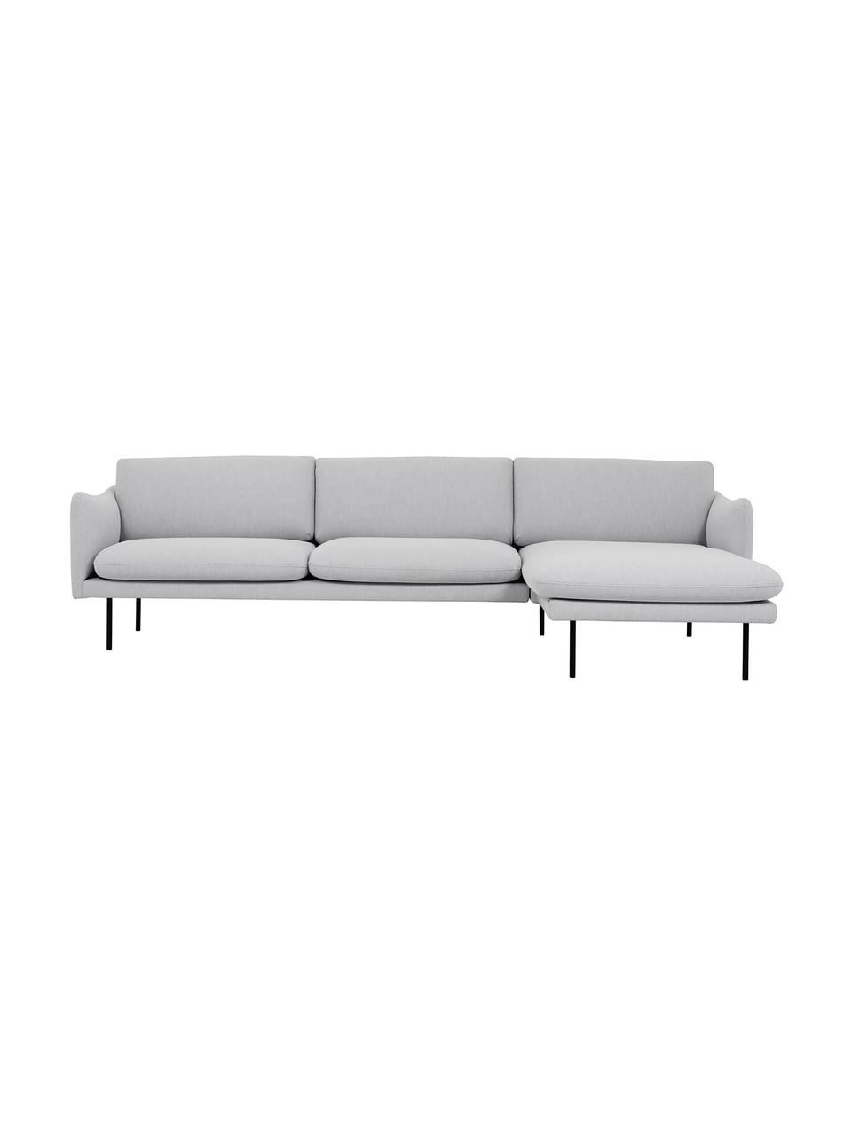 Ecksofa Moby mit Metall-Füßen, Bezug: Polyester Der hochwertige, Gestell: Massives Kiefernholz, FSC, Füße: Metall, pulverbeschichtet, Webstoff Hellgrau, B 280 x T 160 cm, Eckteil rechts