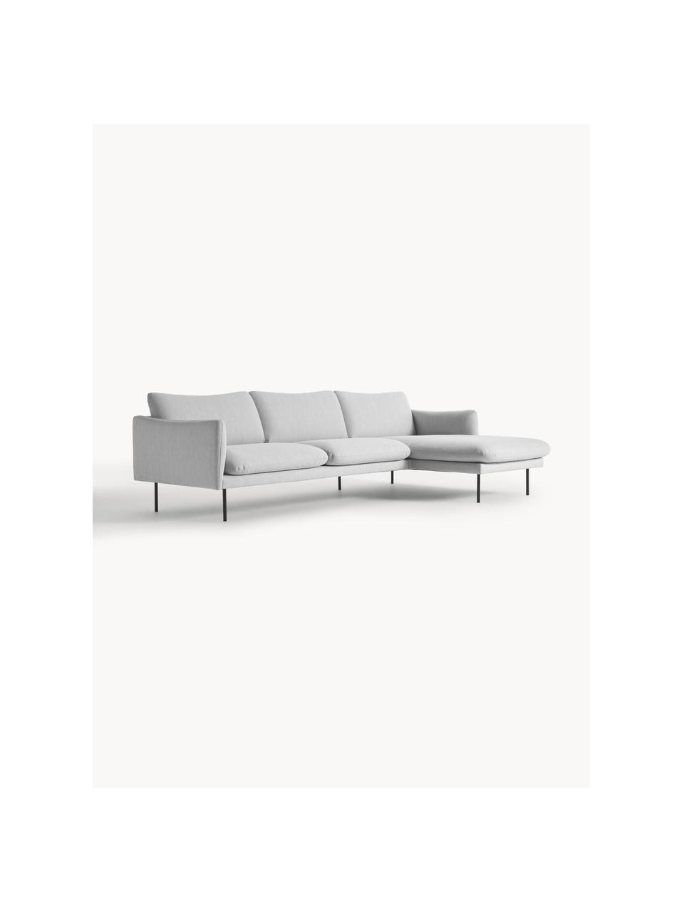 Ecksofa Moby, Bezug: Polyester Der hochwertige, Gestell: Massives Kiefernholz, Füße: Metall, pulverbeschichtet, Webstoff Hellgrau, B 280 x T 160 cm, Eckteil rechts