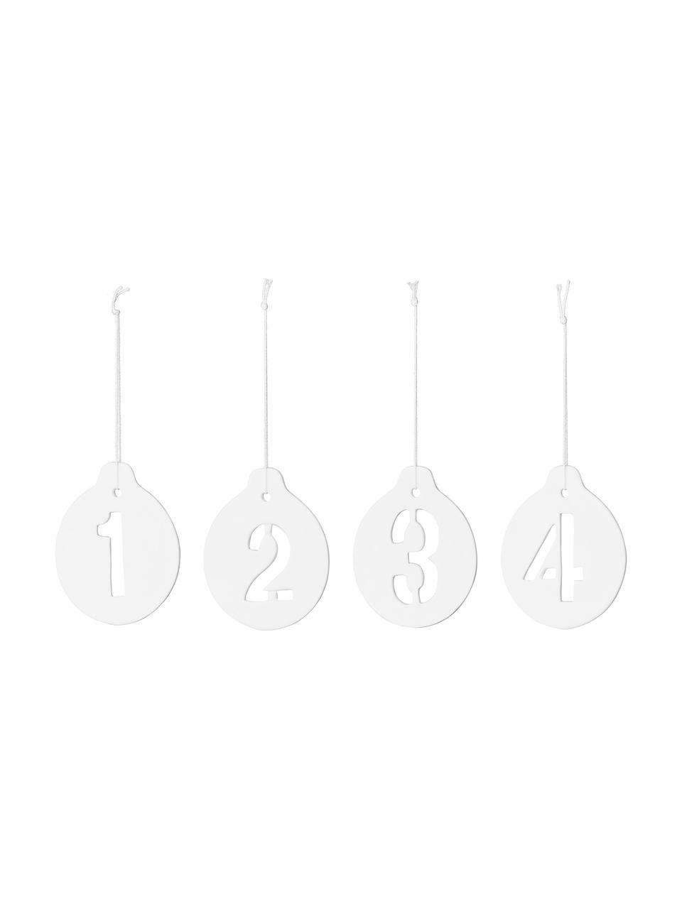 Décorations à suspendre Advent, haut. 9 cm, 4 élém., Céramique, Blanc, larg. 7 x haut. 9 cm