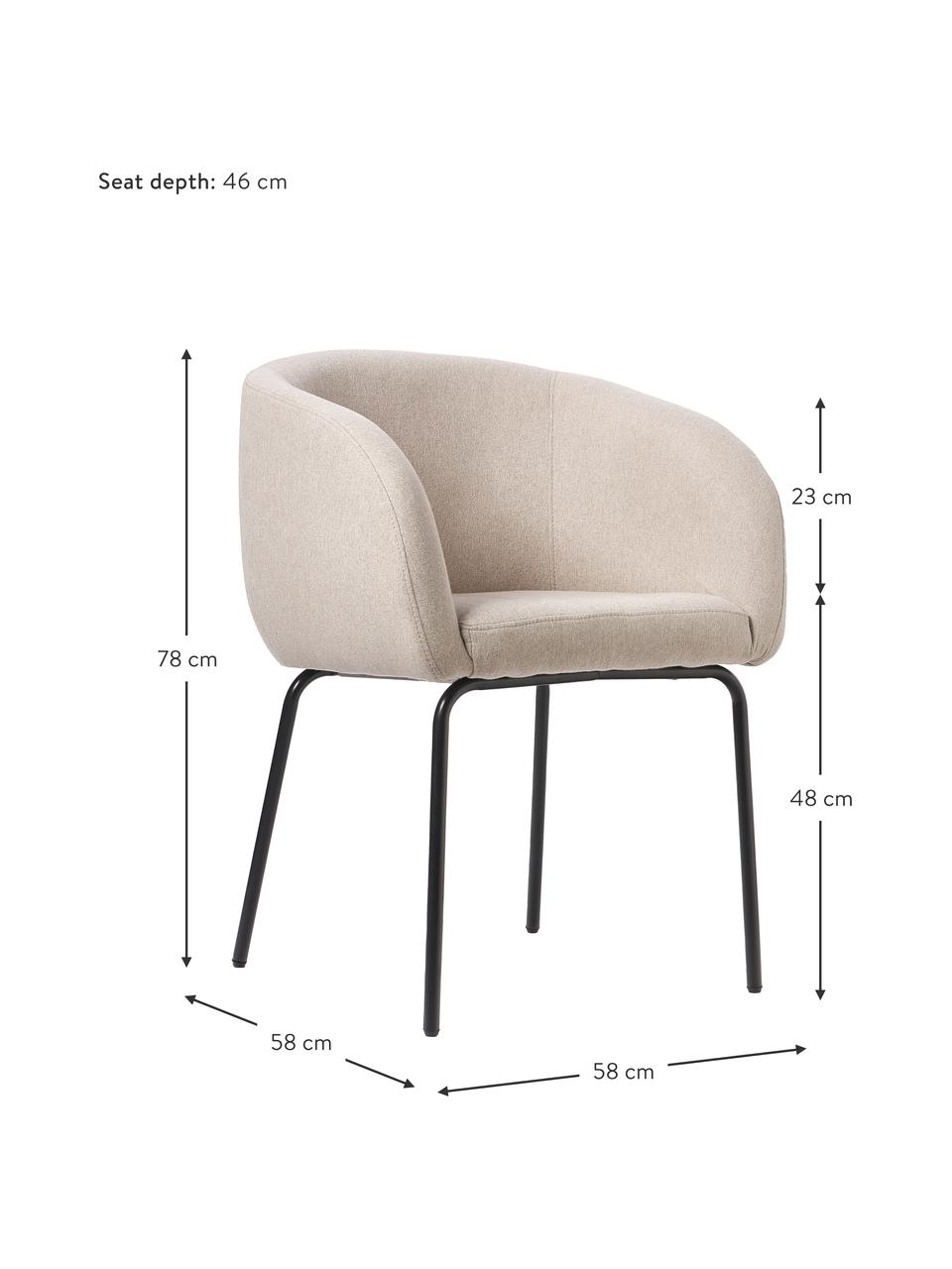 Židle s područkami Alani, 2 ks, Béžová, Š 58 cm, H 58 cm