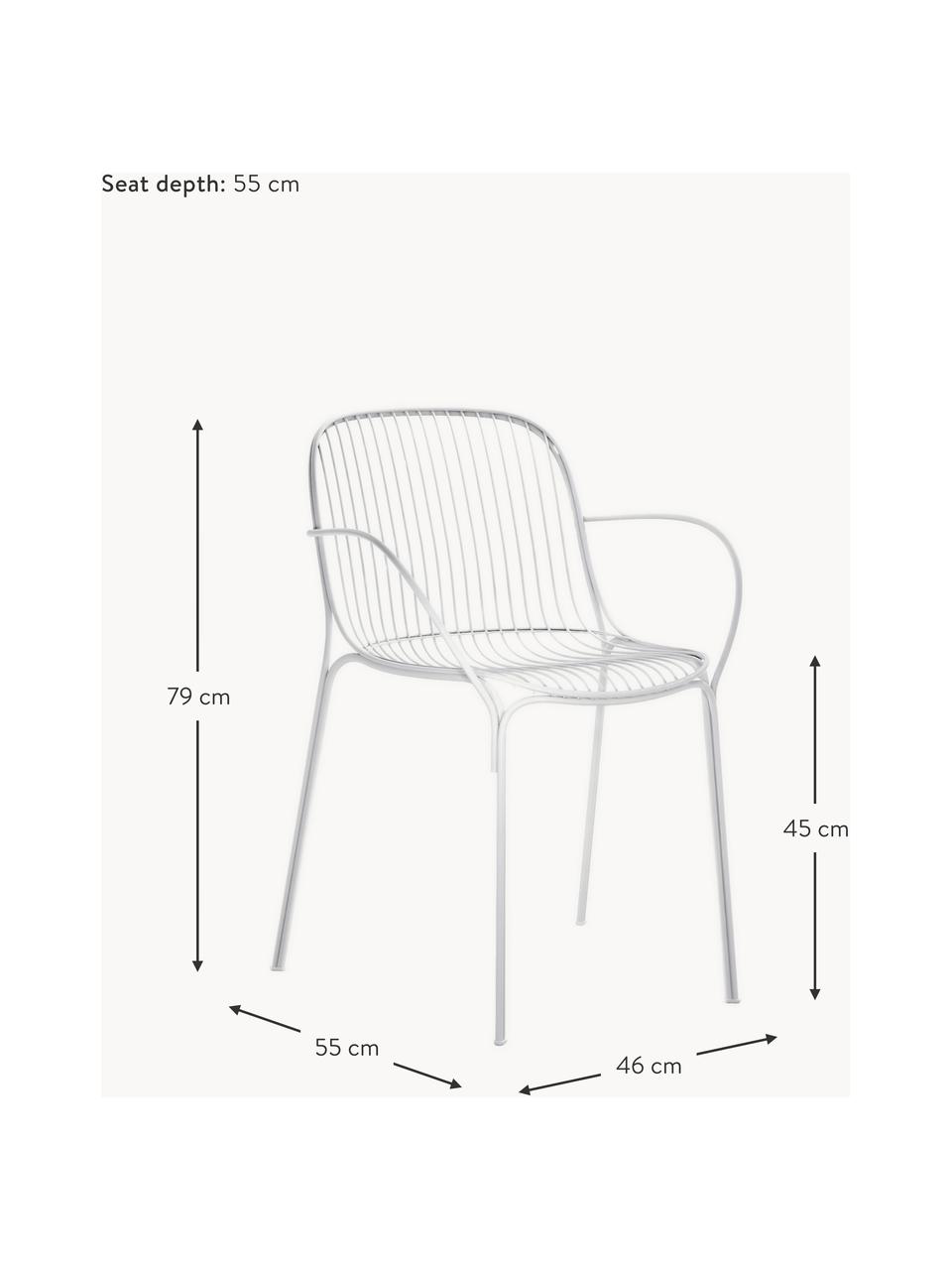 Sedia con braccioli da giardino Hiray, Acciaio zincato, verniciato, Bianco, Larg. 46 x Prof. 55 cm