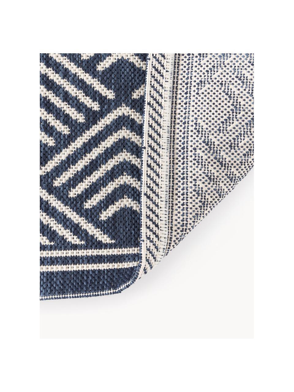 Tapis d'entrée pour l'extérieur à poils ras Milano, Bleu foncé, blanc, larg. 80 x long. 200 cm