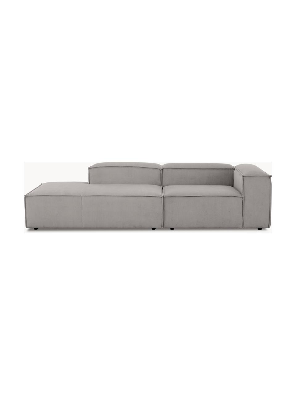 Chaise longue componibile in velluto a coste Lennon, Rivestimento: velluto a coste (92% poli, Struttura: legno di pino massiccio, , Piedini: plastica, Velluto a coste grigio, Larg. 269 x Prof. 119 cm, schienale a destra