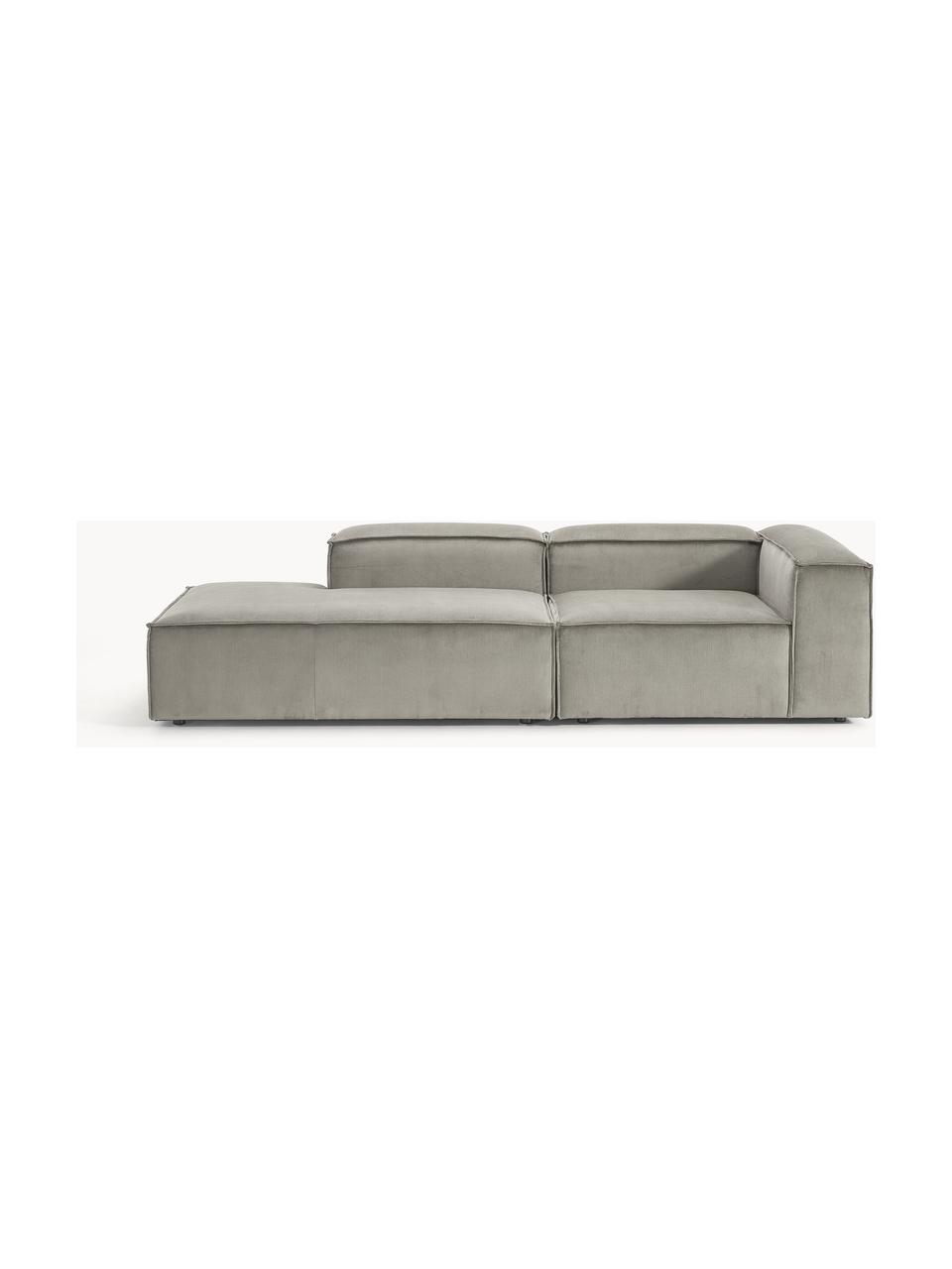 Chaise longue componibile in velluto a coste Lennon, Rivestimento: velluto a coste (92% poli, Struttura: legno di pino massiccio, , Piedini: plastica Questo prodotto , Velluto a coste grigio, Larg. 269 x Prof. 119 cm, schienale a destra