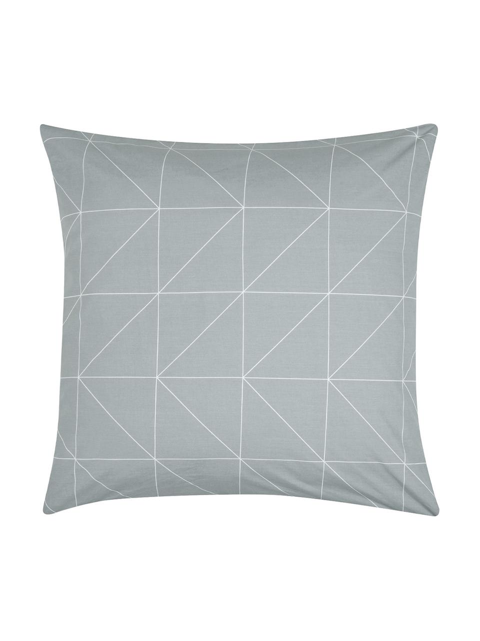 Taie d'oreiller 65x65 réversible en coton renforcé Marla, 2 pièces, Gris, blanc, larg. 65 x long. 65 cm