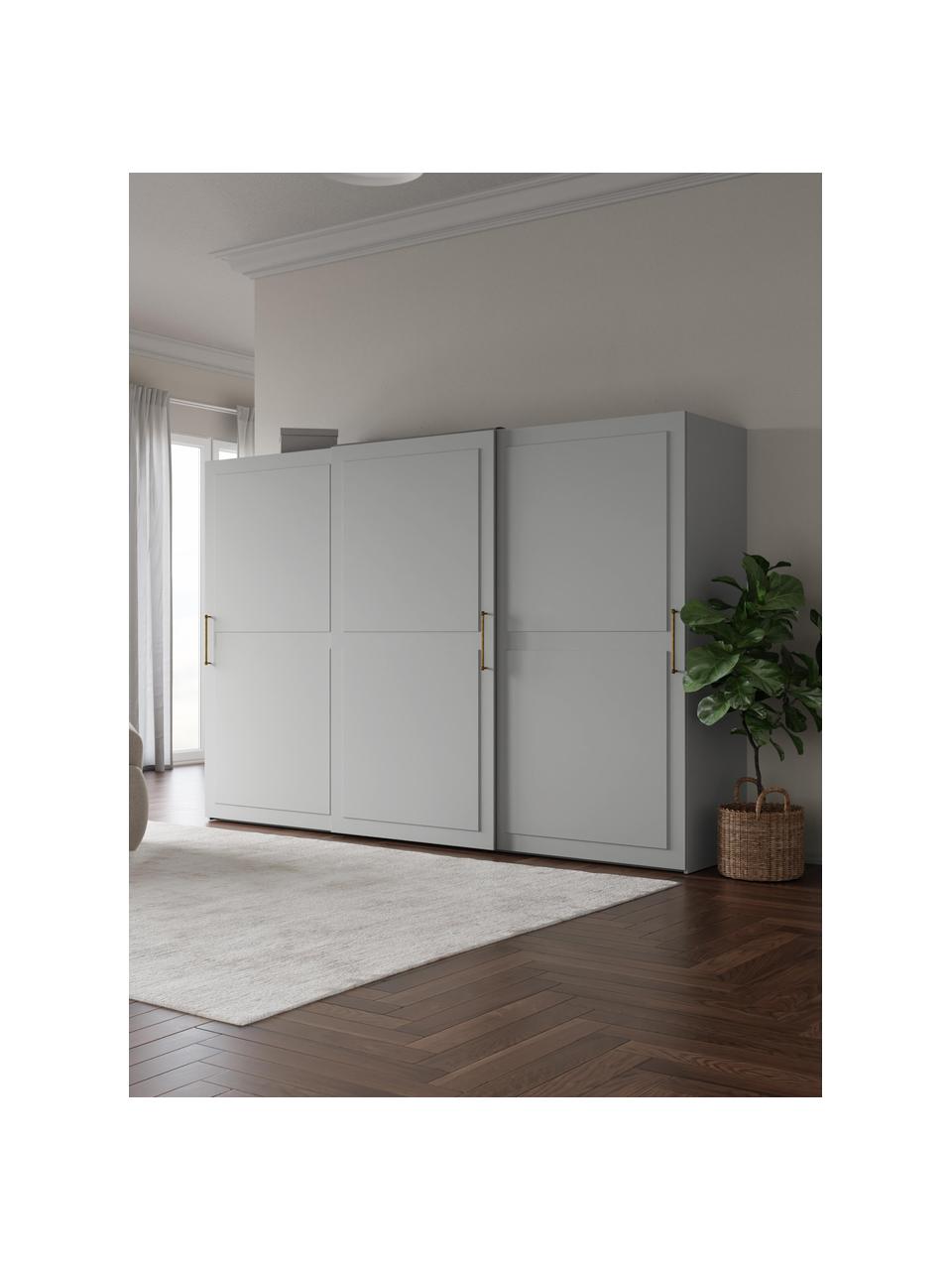 Modularer Schwebetürenschrank Charlotte, 300 cm Breite, mehrere Varianten, Korpus: Spanplatte, melaminbeschi, Grau, Basic Interior, B 300 x H 200 cm