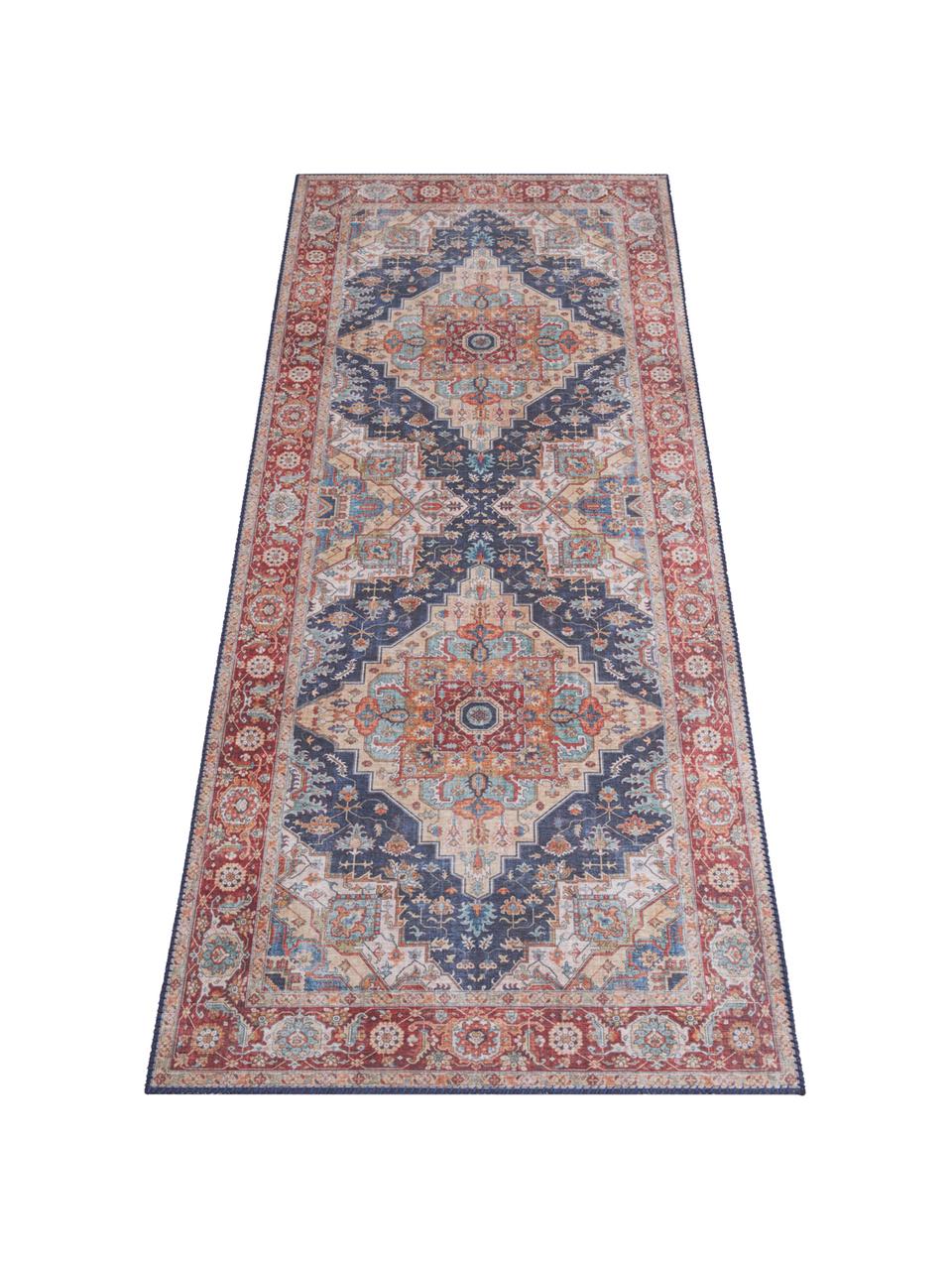 Niederflor-Läufer Sylla, 100% Polyester, Blau, Rot, B 80 x L 200 cm
