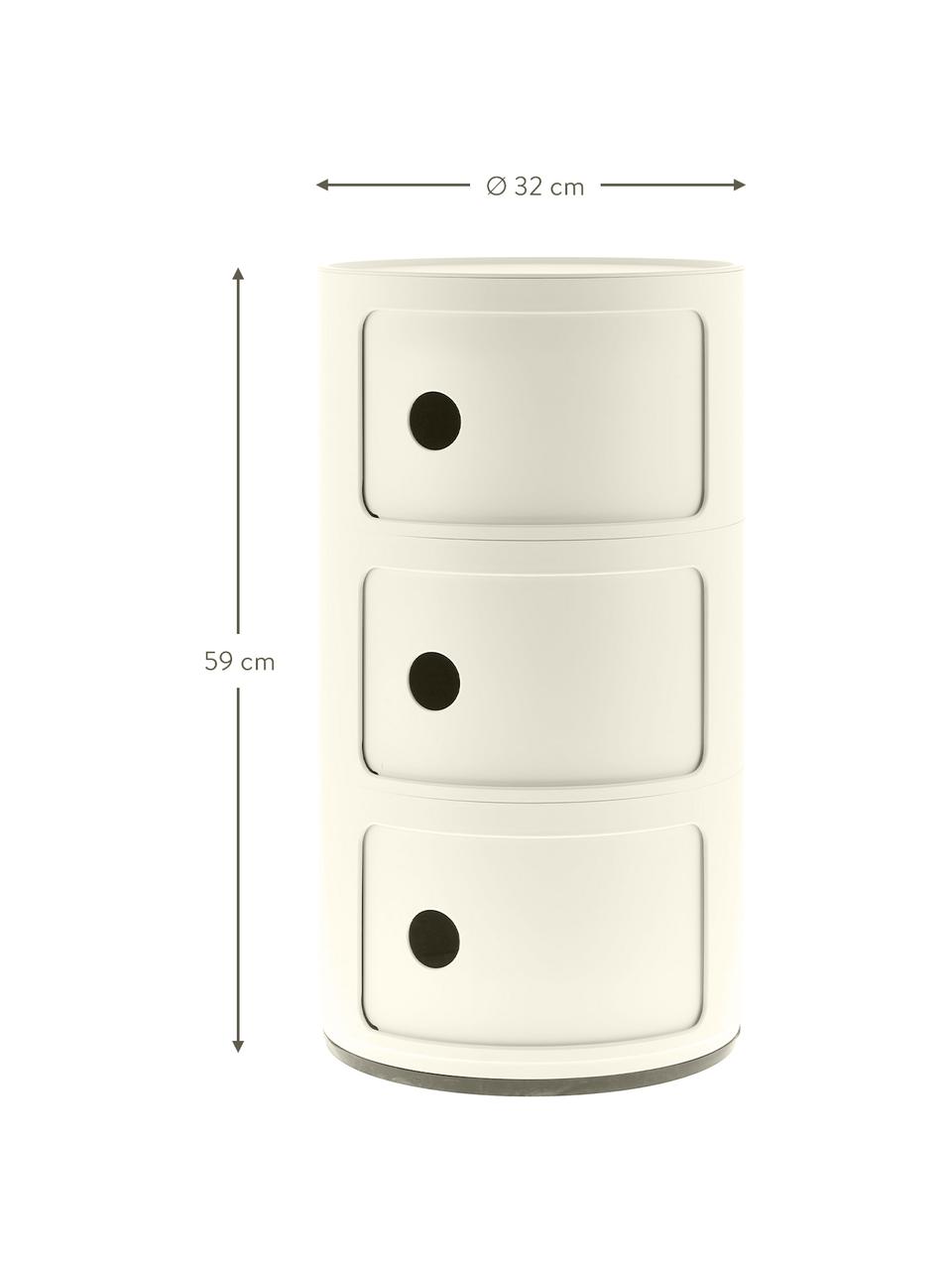 Design Container Componibili, 3 Elemente, Thermoplastisches Technopolymer aus recyceltem Industrieausschuss, Greenguard-zertifiziert, Off White, matt, Ø 32 x H 59 cm