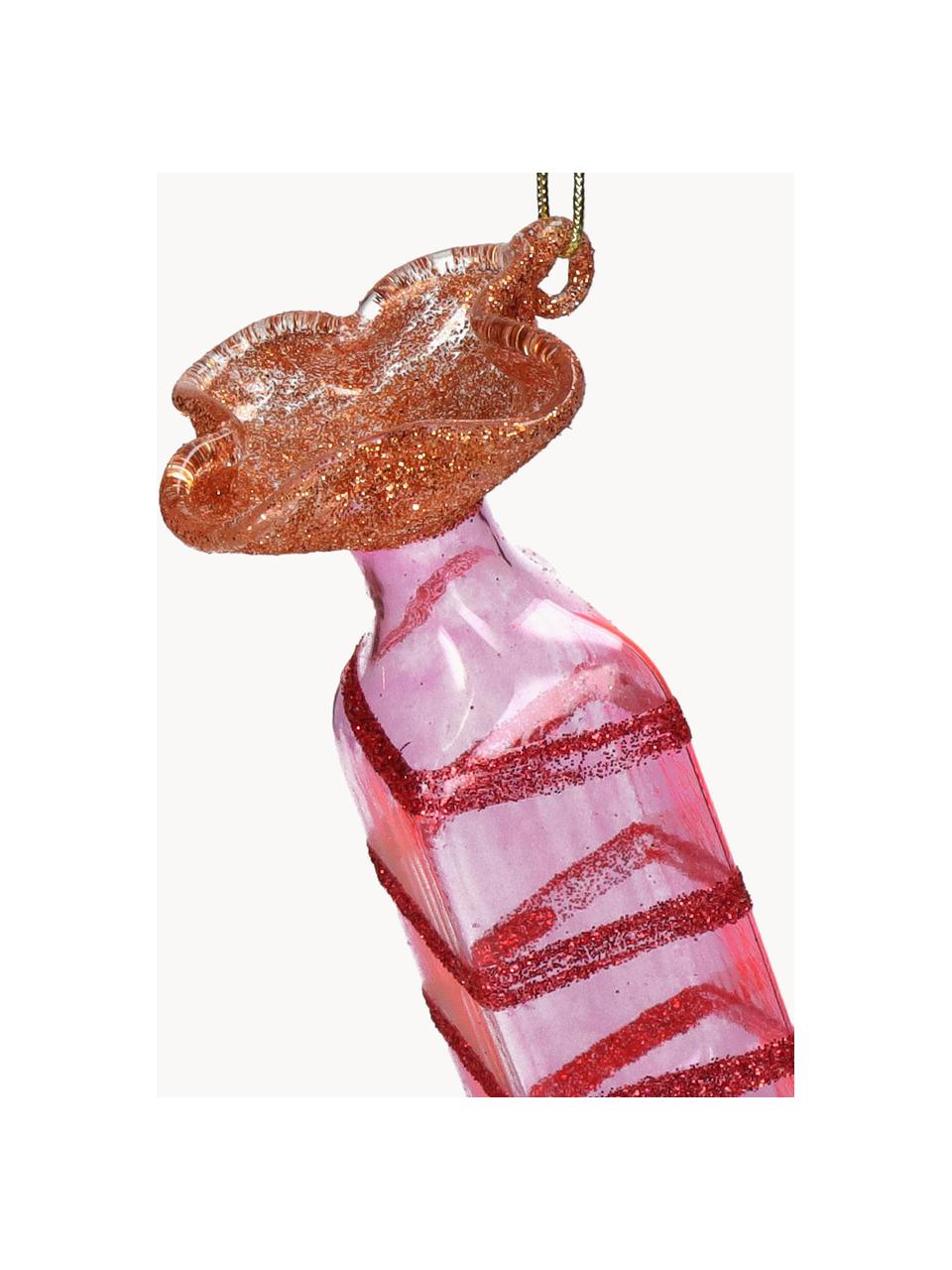 Décoration de sapin de Noël Candy, Verre, Rouge, rose vif, transparent, larg. 4 x haut. 10 cm