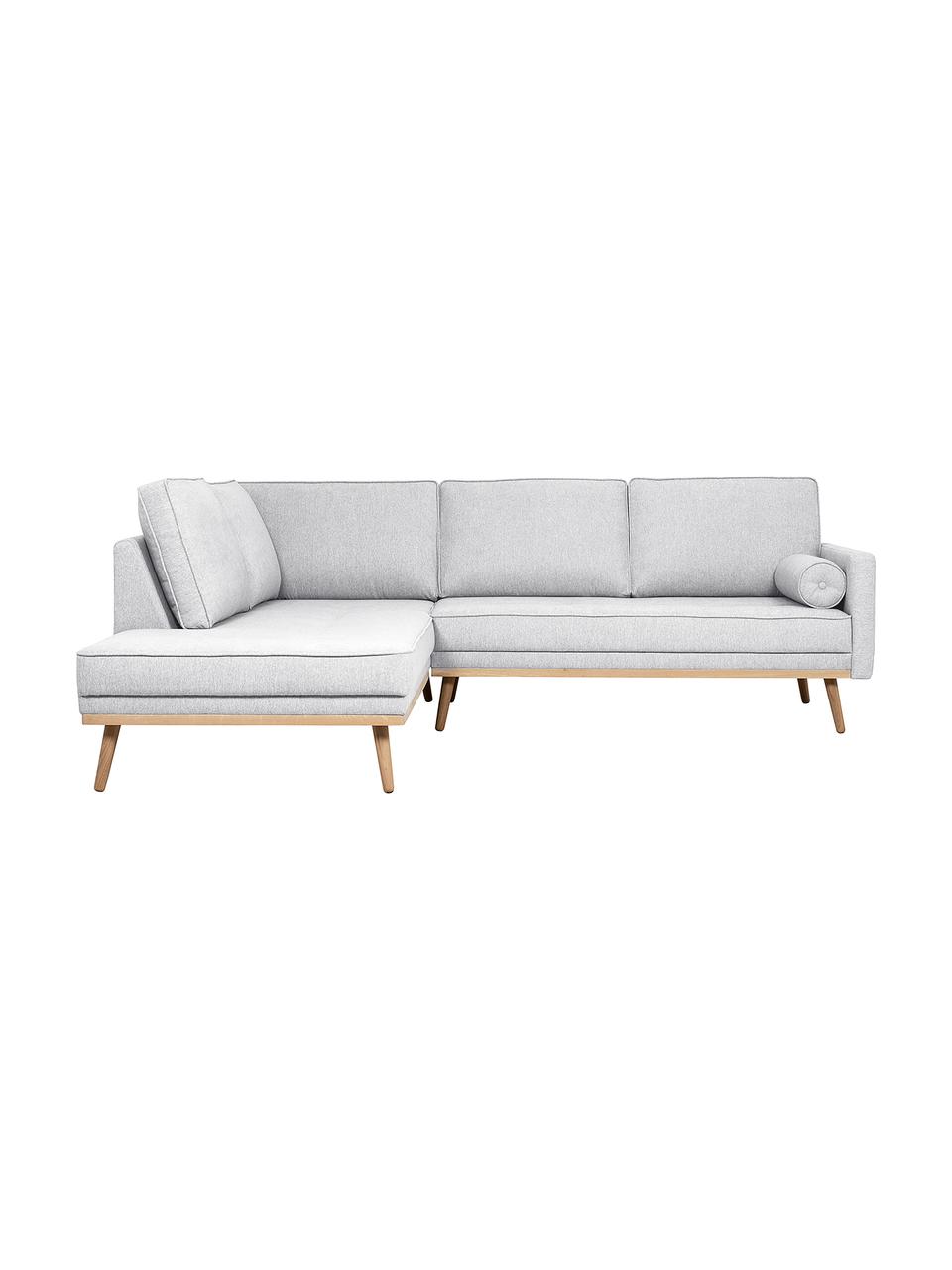 Ecksofa Saint (3-Sitzer) in Hellgrau mit Eichenholz-Füssen, Bezug: Polyester Der hochwertige, Gestell: Massives Kiefernholz, Spa, Webstoff Hellgrau, B 243 x T 220 cm