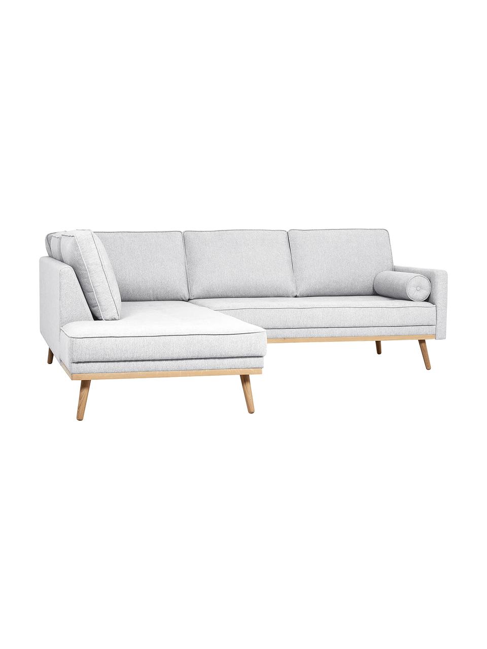 Ecksofa Saint (3-Sitzer) in Hellgrau mit Eichenholz-Füßen, Bezug: Polyester Der hochwertige, Gestell: Massives Kiefernholz, Spa, Webstoff Hellgrau, B 243 x T 220 cm