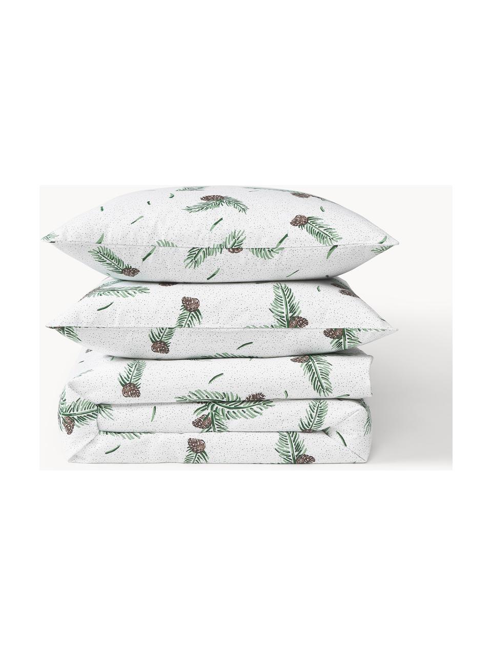 Copripiumino in flanella Pinecone, Bianco, verde, marrone, Larg. 200 x Lung. 200 cm
