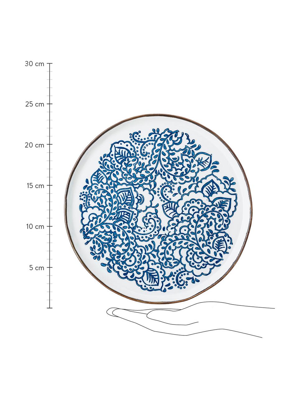 Handgemaakte ontbijtborden Molly met blauw bloemmotief, set van 3, Keramiek, Wit, blauwtinten, Ø 24 cm
