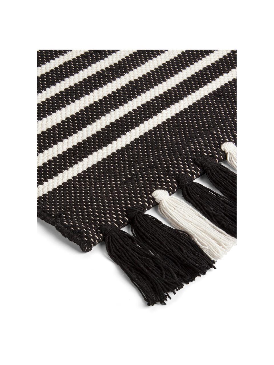 Koupelnový kobereček s třásněmi Stripes & Structure, 100% bavlna, Antracitová, světle bílá, Š 60 cm, D 100 cm
