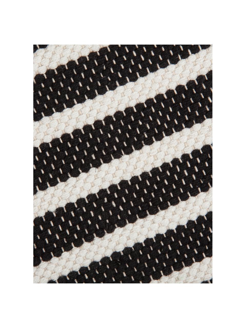 Gestreifter Badvorleger Stripes & Structure mit Fransenabschluss, 100% Baumwolle, Anthrazit, gebrochenes Weiss, B 60 x L 100 cm