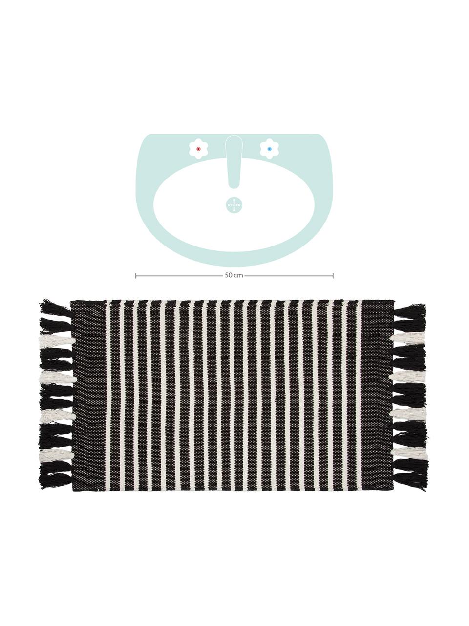 Dywanik łazienkowy z frędzlami Stripes & Structure, 100% bawełna, Antracytowy, złamana biel, S 60 x D 100 cm