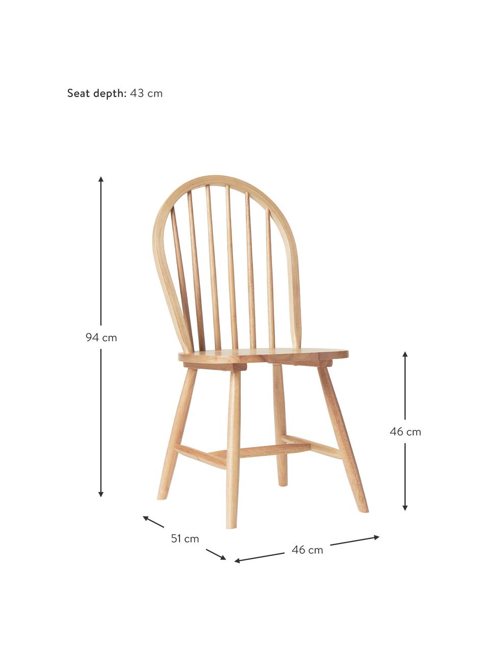 Windsor houten stoelen Megan, 2 stuks, Gelakt rubberhout, Rubberhoutkleurig,  bruin gelakt, B 46 x D 51 cm