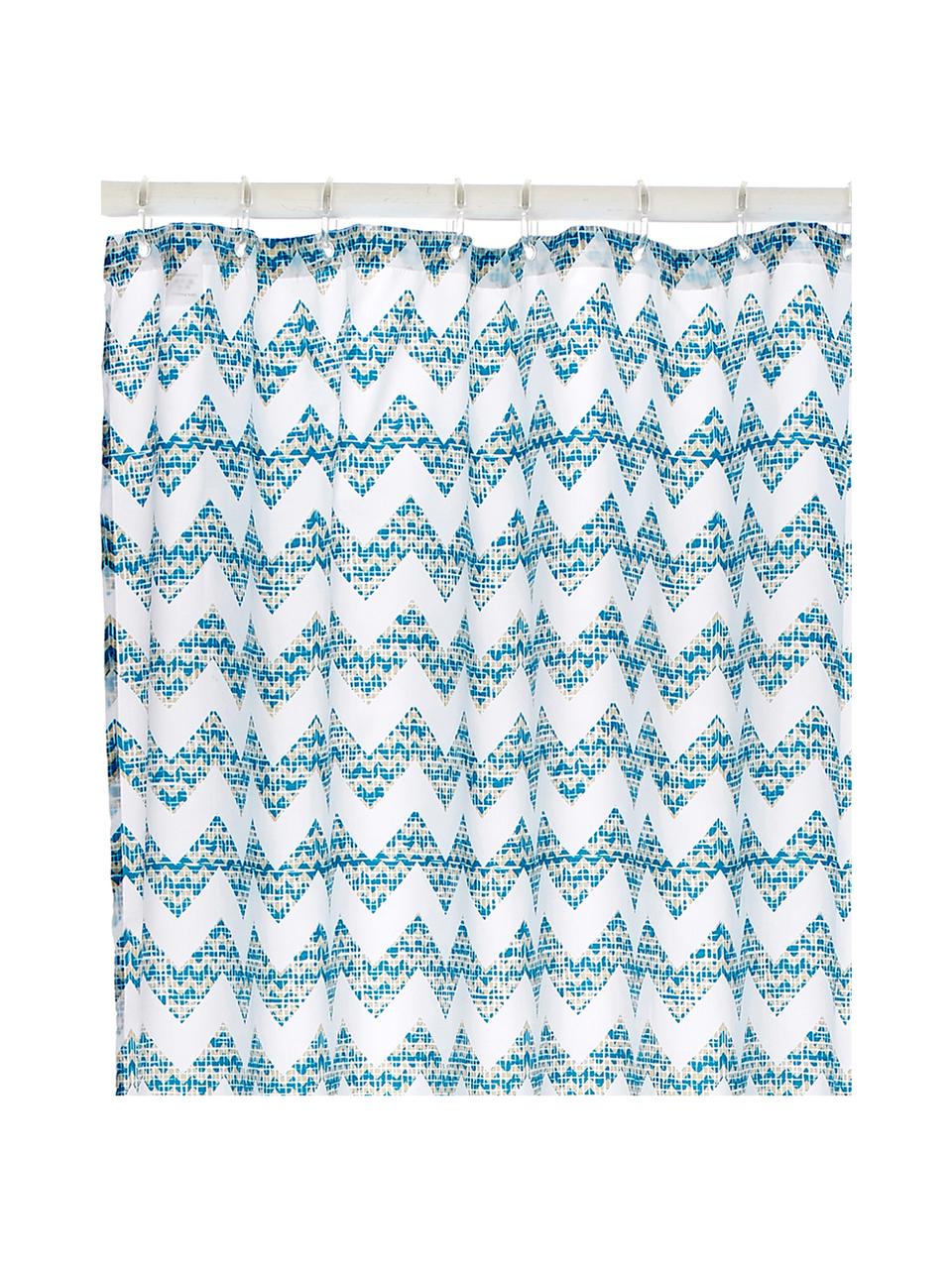 Tenda da doccia con motivo a zigzag Cassie, 100% poliestere stampato
Idrorepellente non impermeabile, Blu, bianco, Larg. 180 x Lung. 200 cm