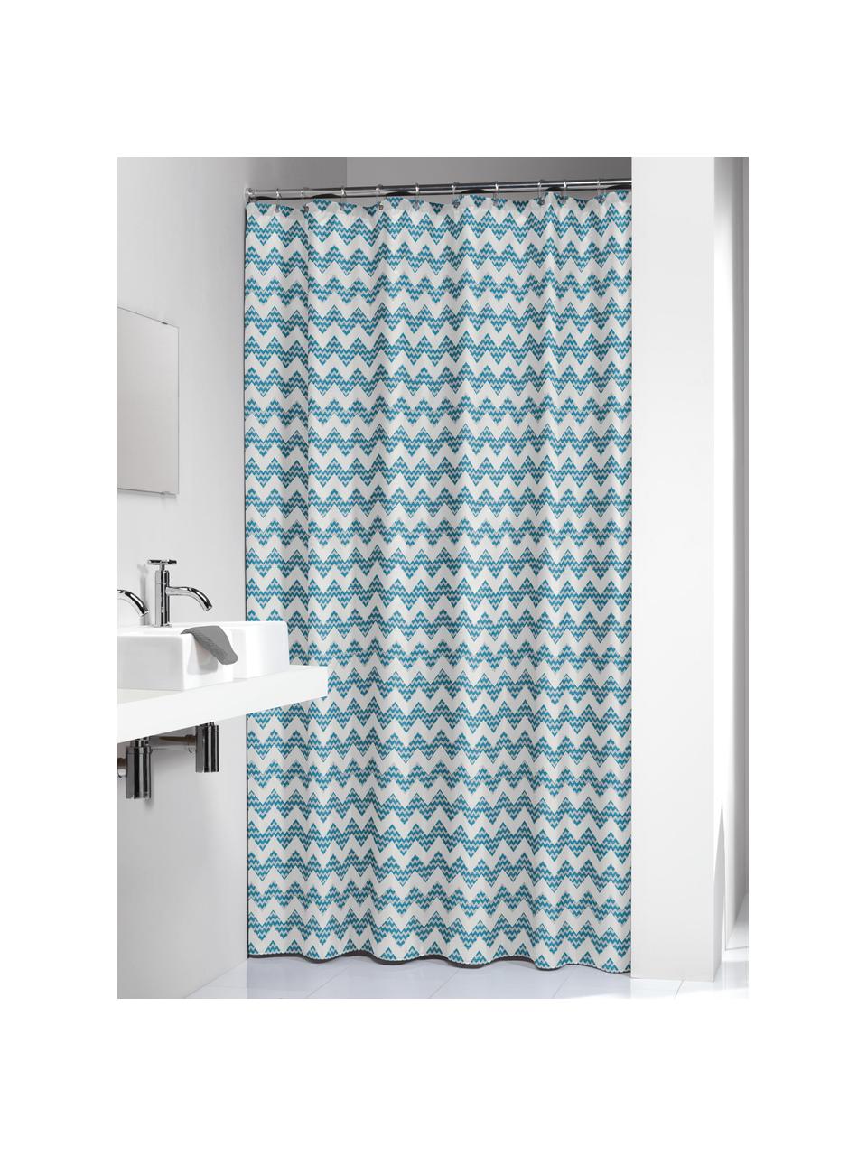 Douchegordijn Cassie met zigzag patroon, 100% polyester, digital bedrukt
Waterafstotend, niet waterdicht, Petrolkleurig, wit, 180 x 200 cm