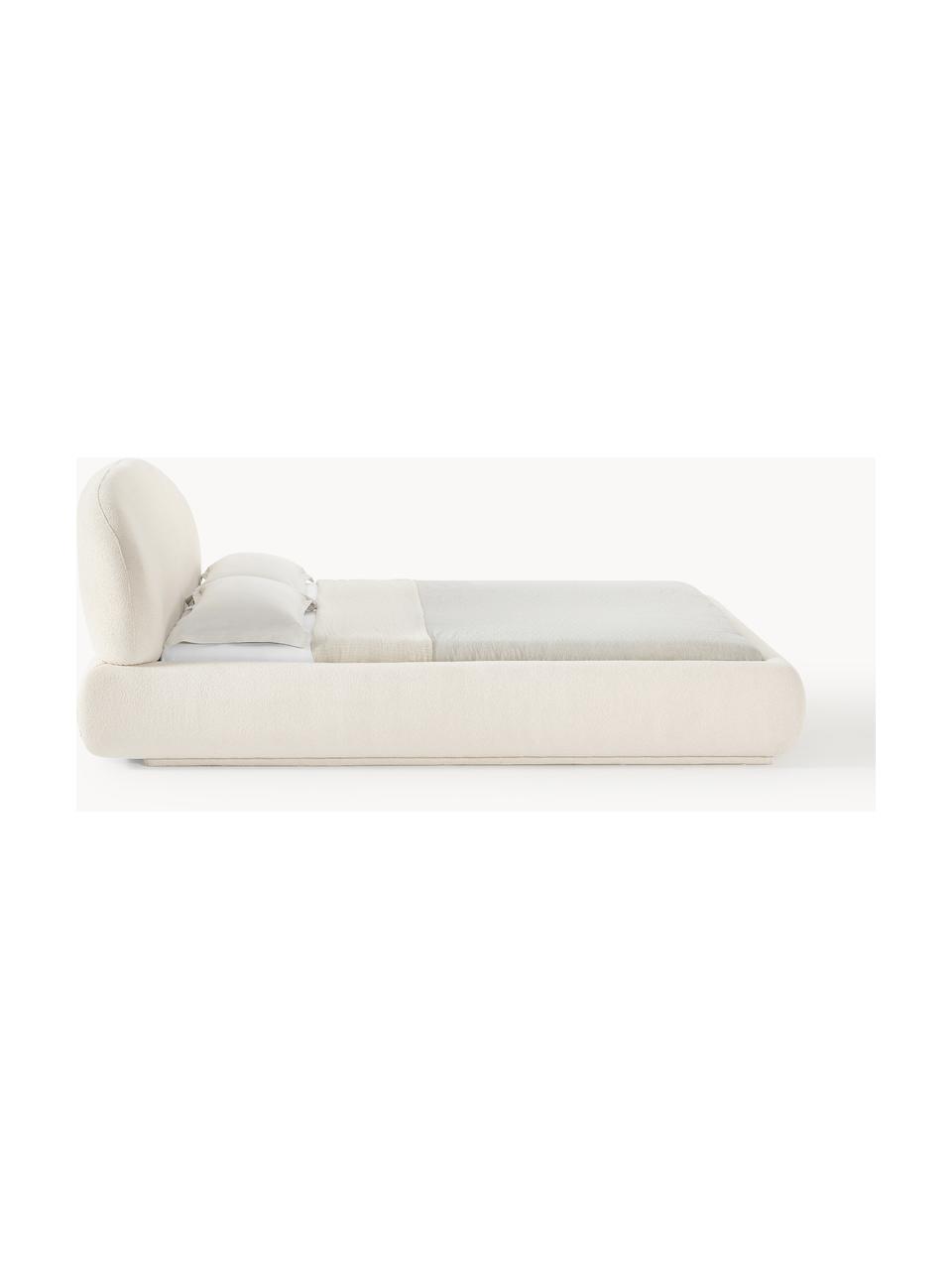 Bouclé gestoffeerd bed Alba met afgeronde hoeken, Bouclé gebroken wit, B 140 x L 200 cm