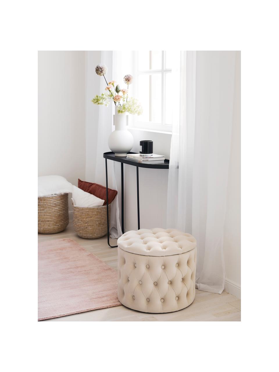Puf de terciopelo Chiara, con espacio de almacenamiento, Tapizado: terciopelo (poliéster) Al, Estructura: madera de eucalipto, Tapizado: relleno de espuma, Blanco crema, Ø 50 x Al 40 cm