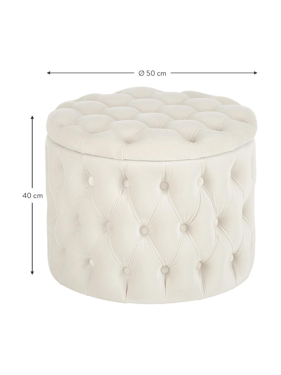 Sametový taburet s úložným prostorem Chiara, Krémově bílá, Ø 50 cm, V 42 cm