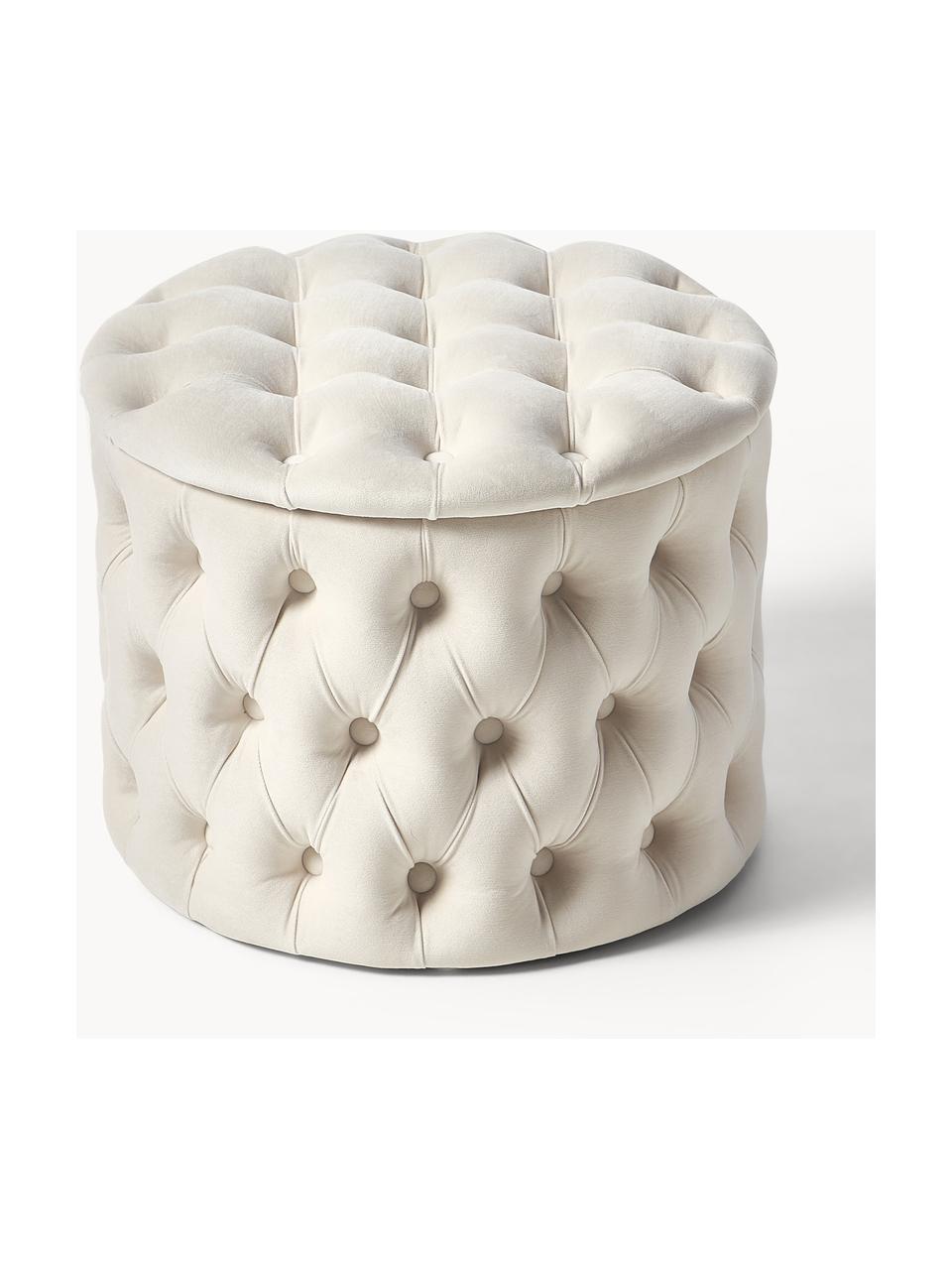 Pouf en velours avec rangement Chiara, Velours beige clair, Ø 50 x haut. 42 cm